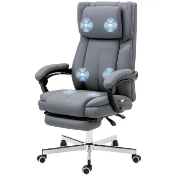 Vinsetto Scaun de birou cu functie de masaj, spatar reglabil, suport pentru picioare extensibil, imitatie de in, gri, 65 x 61 x 113 cm | Aosom Romania imagine