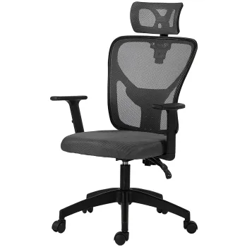 Vinsetto Scaun de Birou cu Inaltime Reglabila, 66x61x106-116cm, Gri Inchis | Aosom Romania imagine