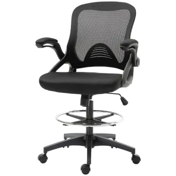 Vinsetto Scaun de Birou cu Inaltime Reglabila, Brate Rabatabile si Suport pentru Picioare, 64x60x106-126 cm, Negru | Aosom Romania imagine