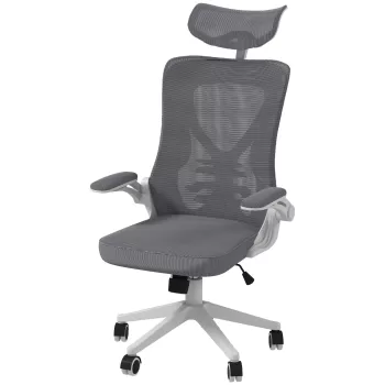 Vinsetto Scaun de Birou cu Inaltime Reglabila cu Tetiera, Suport Lombar si Cotiere Rabatabile, 65x64x120-130 cm, Gri si Negru imagine