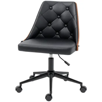 Vinsetto Scaun de Birou cu Inaltime Reglabila si Basculare pentru Dormitor Birou 53x62x77-87 cm Negru si Lemn | Aosom Romania imagine