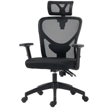 Vinsetto Scaun de Birou cu Inaltime Reglabila si Pivotant, Scaun Ergonomic cu Suport Lombar si Tetiera, 66x61x106-116cm Negru imagine