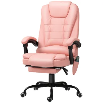 Vinsetto Scaun de birou cu masaj, 7 puncte de vibratie, suport pentru picioare si spatar ajustabil, pana la 120 kg, piele ecologica, Roz | Aosom Romania imagine
