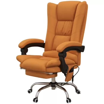 Vinsetto Scaun de Birou cu Masaj cu Vibratii si Caldura, Scaun de Calculator din Piele PU cu Suport pentru Picioare, Cotiera, Spatar Rabatabil, Maro Deschis imagine