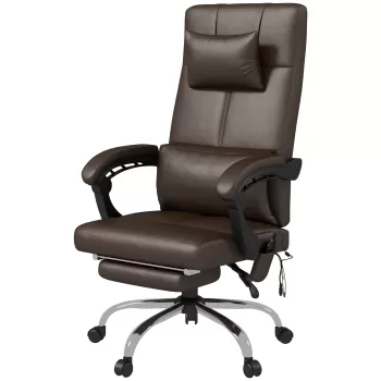 Vinsetto Scaun de Birou cu Masaj cu Vibratii, Suport Lombar, din Piele PU, Suport pentru Picioare, Cotiera, Spatar Rabatabil, Maro Inchis | Aosom RO imagine