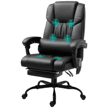 Vinsetto Scaun de Birou cu Masaj de 6 Puncte Spatar Inalt Reclinabil Inaltime Ajustabila Suport pentru Picioare si Telecomanda Negru | Aosom Romania imagine