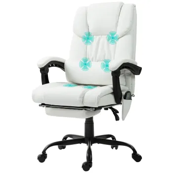 Vinsetto Scaun de Birou cu Masaj de 6 Puncte Spatar Inalt Reclinabil Inaltime Reglabila Suport de Picioare si Telecomanda Alb | Aosom Romania imagine
