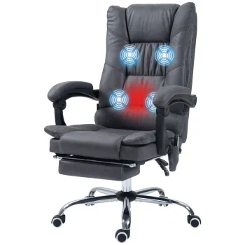 Vinsetto Scaun de birou cu masaj functionalitate, inclusiv suport pentru picioare, reglabil pe inaltime, 64 cm x 70 cm x 118 cm, Negru | Aosom Romania imagine