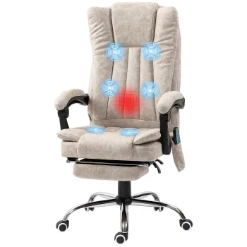 Vinsetto Scaun de Birou cu Masaj, Incalzire, Inaltime Reglabila si Suport pentru Picioare, 62x70x113-120 cm, Crem | Aosom Romania imagine