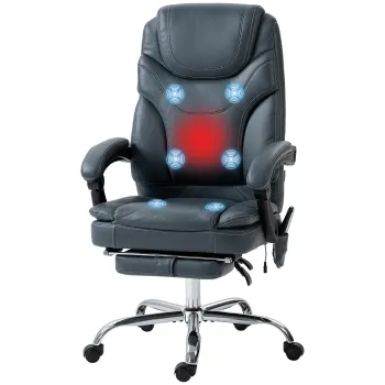 Vinsetto Scaun de Birou cu Masaj, Incalzire, Inaltime Reglabila si Suport pentru Picioare, 67x67x113-121 cm, Gri | Aosom Romania imagine