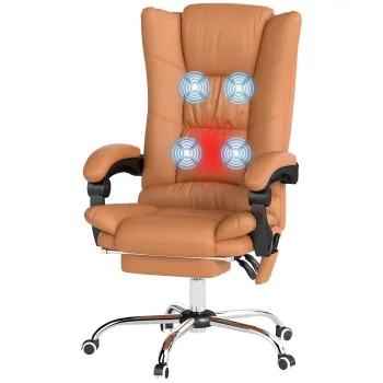 Vinsetto Scaun de Birou cu Masaj, Scaun de Birou cu Functie de Incalzire, Scaun Rotativ, Scaun de Calculator Reglabil in Inaltime, Maro Deschis | Aosom Romania imagine