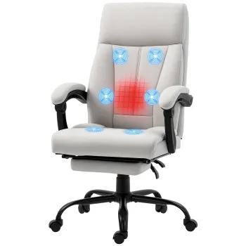 Vinsetto Scaun de birou cu masaj, Scaun de calculator, Incalzire la nivelul lombar, Functie de inclinare, Gri deschis | Aosom Romania imagine