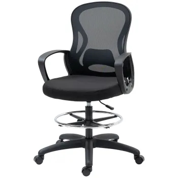Vinsetto Scaun de birou cu sezut inalt fotoliu de birou din plasa inaltime reglabila rotativ cu suport pentru picioare negru | Aosom Romania imagine