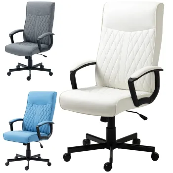 Vinsetto Scaun de Birou cu Spatar Inalt Inaltime Ajustabila si Functie de Inclinare 65x65x102-112,5 cm Crem | Aosom Romania imagine