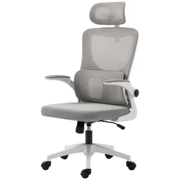 Vinsetto Scaun de Birou cu Spatar Inalt, Scaun de Birou pentru Calculator din Plasa, cu Tetiera Reglabila, Suport Lombar, Gri imagine