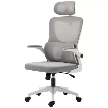 Vinsetto Scaun de Birou cu Spatar Inalt, Scaun de Birou pentru Calculator din Plasa, cu Tetiera Reglabila, Suport Lombar, Gri imagine