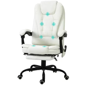 Vinsetto Scaun de birou de masaj, scaun de birou, scaun ergonomic cu inaltime reglabila, spatar inclinabil si telecomanda cu fir, suport pentru picioare retractabil si pivotant la 360?, alb | Aosom Romania imagine