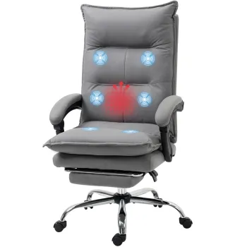 Vinsetto Scaun de birou de masaj si incalzire, scaun de birou, inaltime reglabila, spatar inclinabil, 66x74x121,5cm gri | Aosom Romania imagine