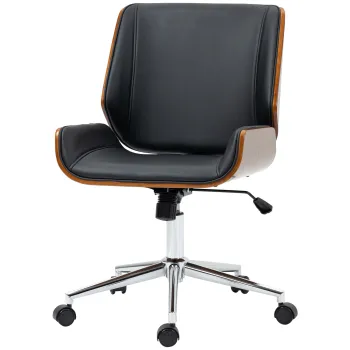 Vinsetto Scaun de birou design vintage inaltime reglabila pivotant 360? picioare cromate 51 x 65,5 x 86-96 cm negru | Aosom Romania imagine