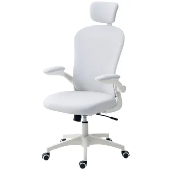 Vinsetto Scaun de birou din plasa cu spatar inalt tetiera reglabila suport lombar 4D 62x64x120 cm Alb | Aosom Romania imagine