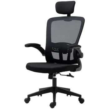 Vinsetto Scaun de Birou din Plasa Scaun de Birou Rotativ cu Inaltime Reglabila Brate Rabatabile Suport de Cap Reglabil 65x64x114-122 cm Negru | Aosom Romania imagine