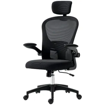 Vinsetto Scaun de Birou din Plasa Scaun de Escritorio Spatar Inalt Suport de Cap Ajustabil Suport Lombar 4D 62x64x120 cm Negru | Aosom Romania imagine