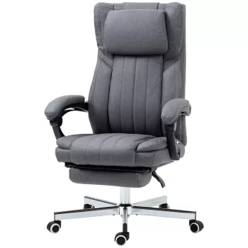 Vinsetto Scaun de birou directorial cu spatar inalt, Scaun de birou din in cu suport pentru picioare, cu inclinare, gri inchis | AOSOM RO imagine