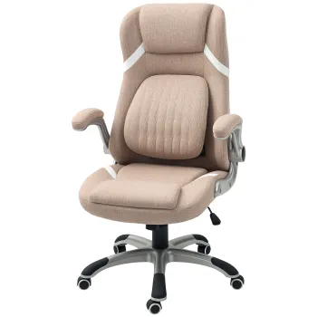 Vinsetto Scaun de Birou Ergonomic cu Brate Rabatabile, Tetiera, Suport Lombar si Inaltime Reglabila, 68x76x117 cm, Maro | Aosom Romania imagine