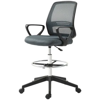 Vinsetto Scaun de birou ergonomic cu brate si inel reglabil pentru picioare, plasa gri | Aosom Romania imagine