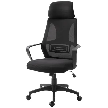 Vinsetto Scaun de Birou Ergonomic cu Brate si Tetiera Reglabila, Scaun Pivotant cu Suport Lombar, 64x55x116-126 cm, Negru | Aosom Romania imagine