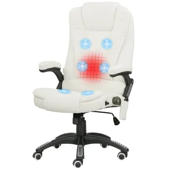 Vinsetto Scaun de birou ergonomic cu functie de masaj, 68 x 72 x 110-120 cm, Crem | Aosom Romania imagine