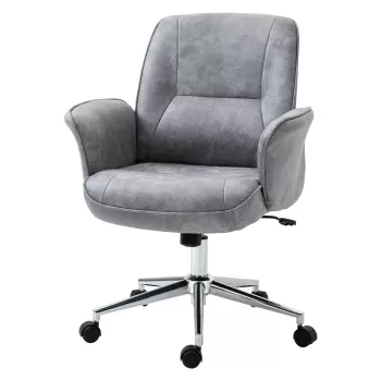 Vinsetto Scaun de Birou Ergonomic cu Inaltime Ajustabila si Functie de Balansoar, Tapiserie din Microfibra, 67x69x92-102cm, Gri Deschis imagine