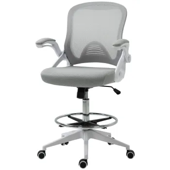 Vinsetto Scaun de birou ergonomic, cu inaltime reglabila, suport picioare, brate rabatabile, plasa respirabila, 360? rotativ, gri/alb | Aosom Romania imagine