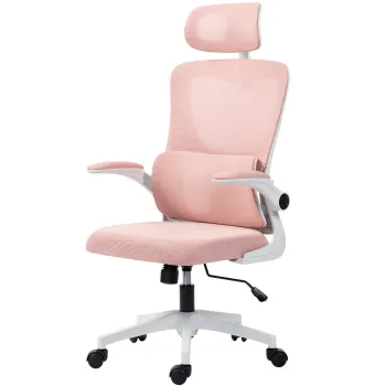 Vinsetto Scaun de Birou Ergonomic cu Tetiera Detasabila Roz | Aosom Romania imagine