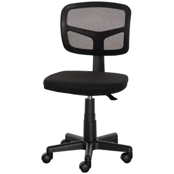 Vinsetto Scaun de Birou Ergonomic din Plasa, Scaun pentru Birou Fara Cotiere Reglabil in Inaltime, Sezuta Pivotanta si Roti, Negru imagine