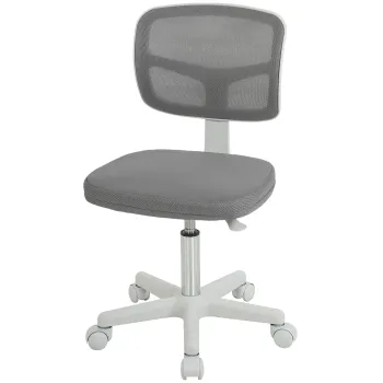 Vinsetto Scaun de birou ergonomic fara cotiere, fotoliu pivotant, spatar curbat din plasa si roti, Gri | Aosom Romania imagine