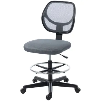 Vinsetto Scaun de birou ergonomic, fotoliu de birou cu suport pentru picioare, scaun pentru desen din plasa, inaltime reglabila, gri inchis | Aosom Romania imagine