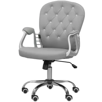 Vinsetto Scaun de birou, Ergonomic Scaun de birou cu brat, Spatar captusit Gri deschis | Aosom Romania imagine