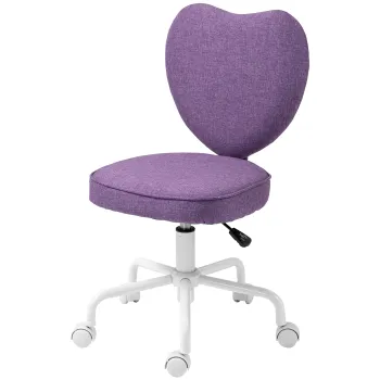 Vinsetto Scaun de Birou in Forma de Inima cu 5 Rotile Pivotante si Inaltime Reglabila, 40x50x79-89 cm, Violet | Aosom Romania imagine