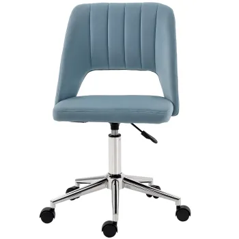 Vinsetto Scaun de birou, Inaltime ajustabila Scaun de birou fara brate, Drehbar Burostuhl cu aspect de catifea, Scaun de schmink ergonomic pentru dormitor, birou acasa, Albastru | Aosom Romania imagine