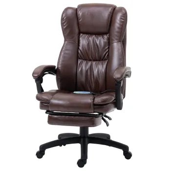 Vinsetto Scaun de Birou Pivotant Reglabil cu Suport pentru Picior, Suport pentru Cap, Functie de Masaj, Piele Ecologica, 68,5x68,5x113-121cm, Brun | Aosom Romania imagine