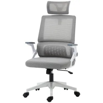 Vinsetto Scaun de birou reglabil material plasa din poliester spatar ergonomic inclinabil pivotant Gri | Aosom Romania imagine