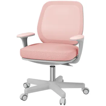 Vinsetto Scaun de Birou Respirabil cu Inaltime Reglabila, Scaun Rabatabil cu 5 Roti, 55x48x82.5-94.5 cm, Roz imagine