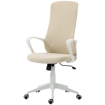 Vinsetto Scaun de birou rotativ Inaltime reglabila cu cotiere Functie basculanta Spatar inalt 62x56x110-119,5cm Bej | Aosom Romania imagine