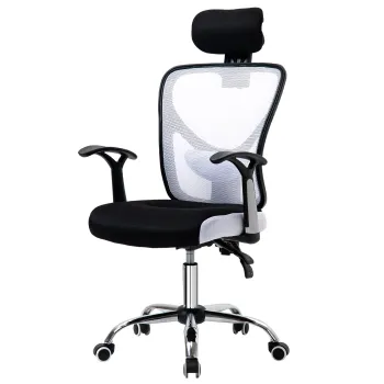 Vinsetto Scaun de Birou Rotativ Scaun de Oficiu cu Inaltime Ajustabila Spatar Inclinabil Tetiera Reglabila si Suport Lombar Tapitat in Mesh Respirabil Alb | Aosom Romania imagine