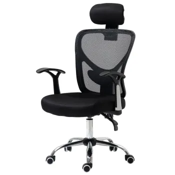 Vinsetto Scaun de Birou Rotativ Scaun de Oficiu cu Inaltime Reglabila Spatar Inclinabil Tetiera Reglabila si Suport Lombar Tapitat in Plasa Respirabila Neagra | Aosom Romania imagine