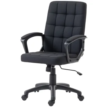 Vinsetto Scaun de birou rotativ tapitat in stofa cu aspect de in sintetic, inaltime reglabila, basculant, spatar mediu, cotiere, negru | Aosom Romania imagine