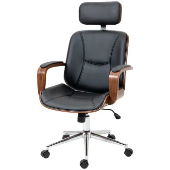 Vinsetto Scaun de birou, scaun de birou cu suport de cap detasabil inaltime reglabila si functie de basculare, 66x65x125cm, negru | Aosom Romania imagine