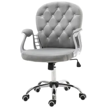 Vinsetto Scaun de birou, Scaun de birou ergonomic cu brat, Spatar capitonat, Inaltime reglabila, Scaun de calculator cu catifea, Foaier pentru biroul de acasa, Gri | Aosom Romania imagine