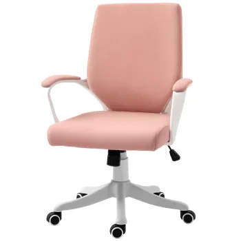 Vinsetto Scaun de birou Scaun de birou Home-Office Scaun cu functie de balans Spatar reglabil inaltime gros si confortabil ergonomic Roti pivotante 360? din poliester nailon plastic PP Roz+alb 62x69x92-100 cm | Aosom Romania imagine